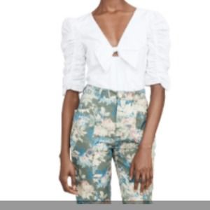 Rebecca Taylor White Ruched Sleeve Blouse